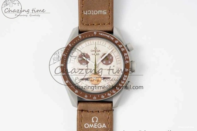 0427 Speedmaster Misson To Saturn 1:1 Best Edition Beige Dial On Nylon Strap Quartz Casual 7861